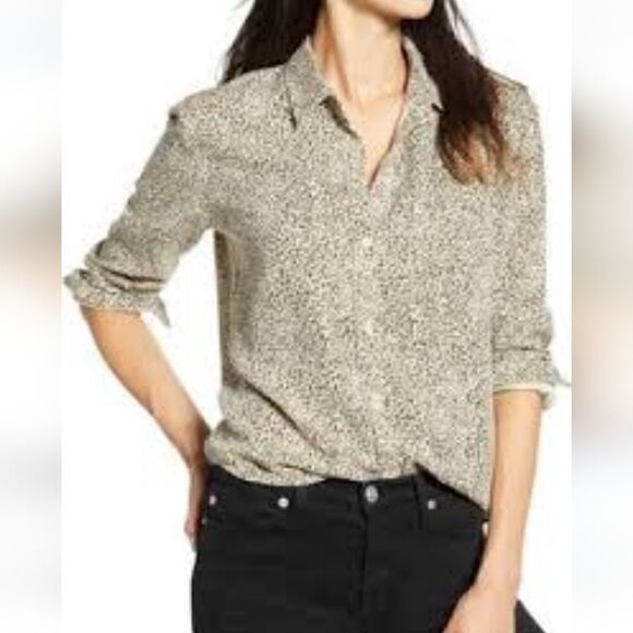 New Rails "Ingrid Raw Jungle" Tan Leopard Print Raw Hem Button Down Shirt Sz. XS - Picture 3 of 9
